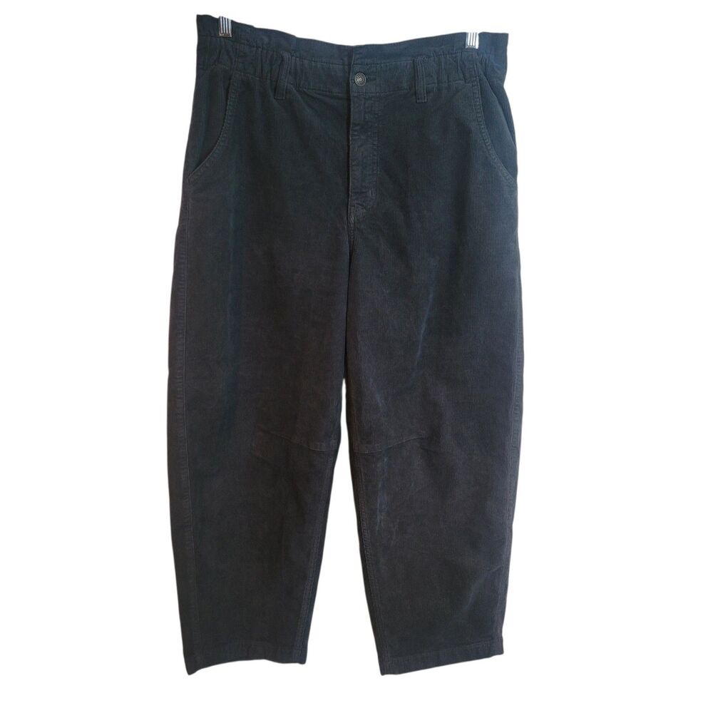 American Eagle Corduroy Barrel Leg Pants Gray Paper Bag Waist Women's Size 12